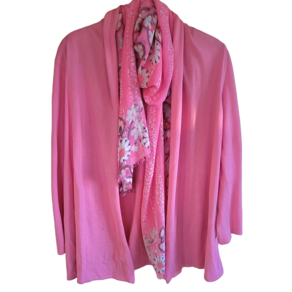 SOPHISTICATED PINK XL LIGHTWEIGHT OPEN FRONT CARDIGAN with COORDINATING SCARF!